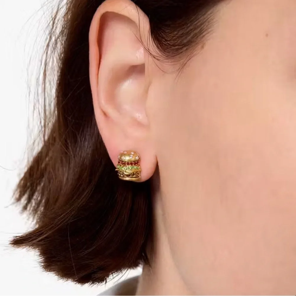 NWT Kate Spade Fast Food Hamburger Cheeseburger Burger Earrings - Picture 2 of 2